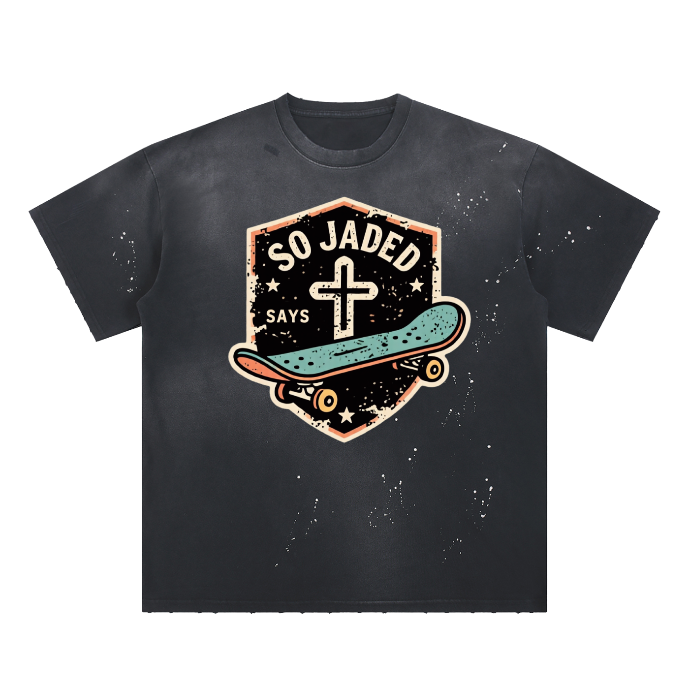 Hand-Frayed Sunfade Paint Splatter T-Shirt