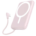 for Magsafe Power Bank, 5000mAh Magnetic Portable Charger with Built-in USB-C Cable, Wireless Battery Pack with 20W PD Fast Charging for iPhone 17/16/15/14/13/12 All Series-Light Pink
