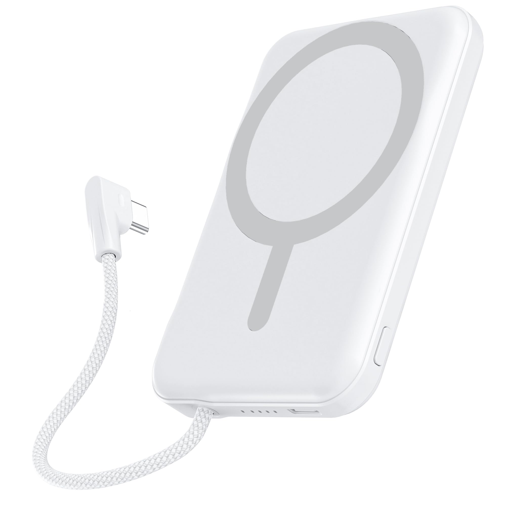 for Magsafe Power Bank, 5000mAh Magnetic Portable Charger with Built-in USB-C Cable, Wireless Battery Pack with 20W PD Fast Charging for iPhone 17/16/15/14/13/12 All Series-Light Pink