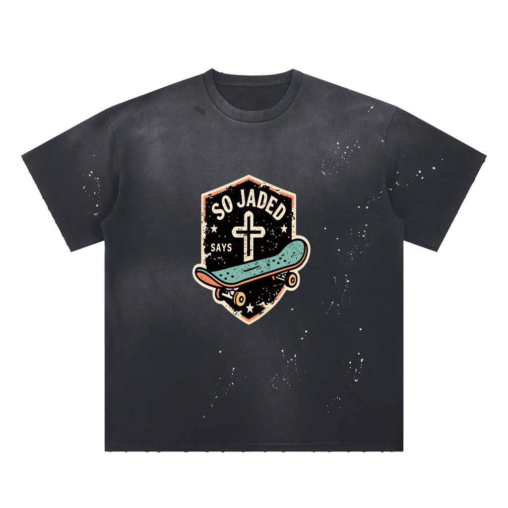 Sun Frayed Painted T-Shirt for Men and Women | Unisex Artistic Streetwear Tee