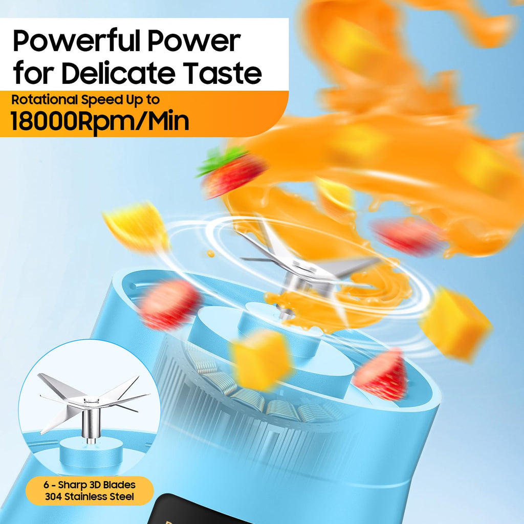 Portable Blender for Smoothies and Shakes - Mini Blender with 6 Stainless-Steel Blades for Powerful Mix， Juicer with 380Ml Travel Cup for Picnic/Gym/Office