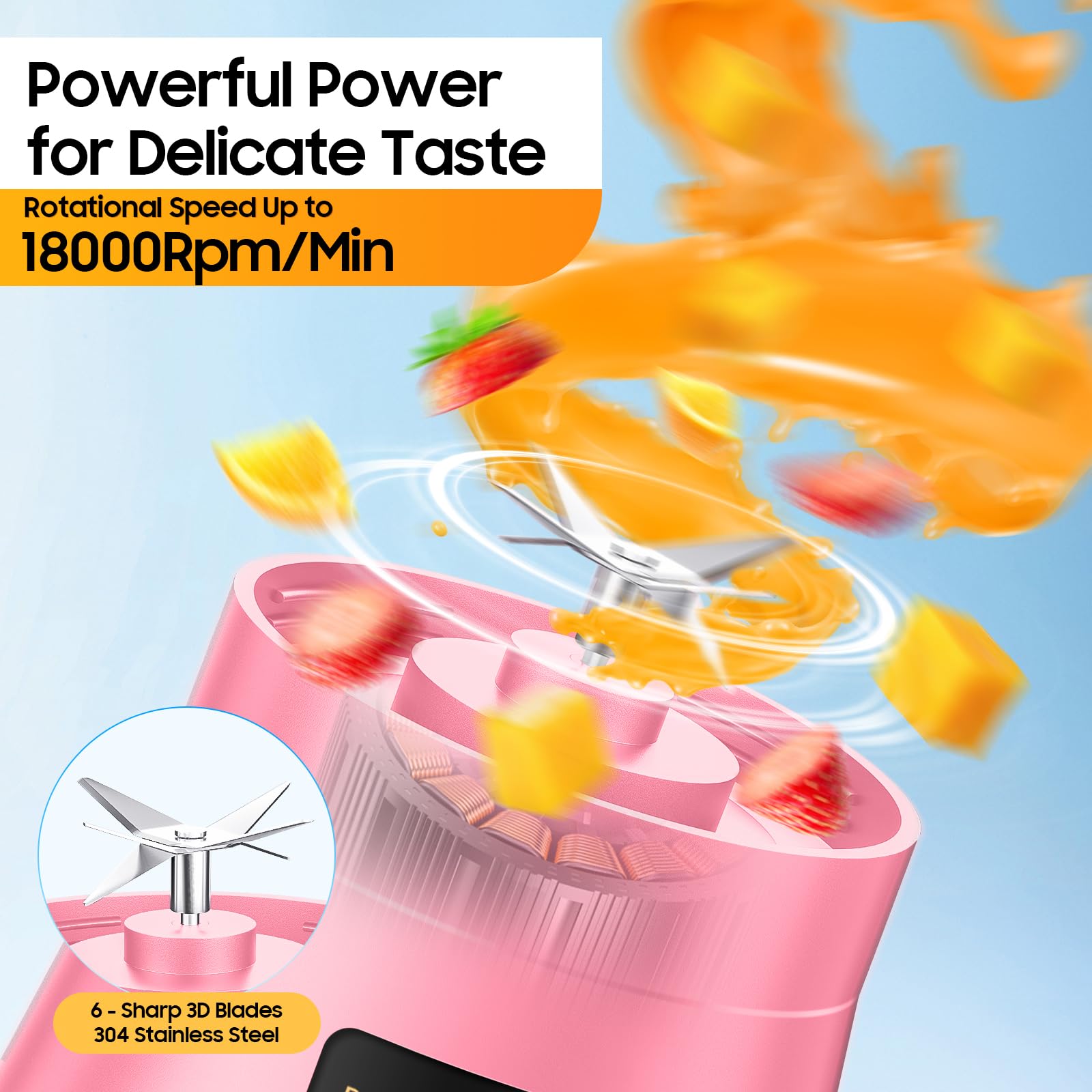 Portable Blender for Smoothies and Shakes - Mini Blender with 6 Stainless-Steel Blades for Powerful Mix， Juicer with 380Ml Travel Cup for Picnic/Gym/Office
