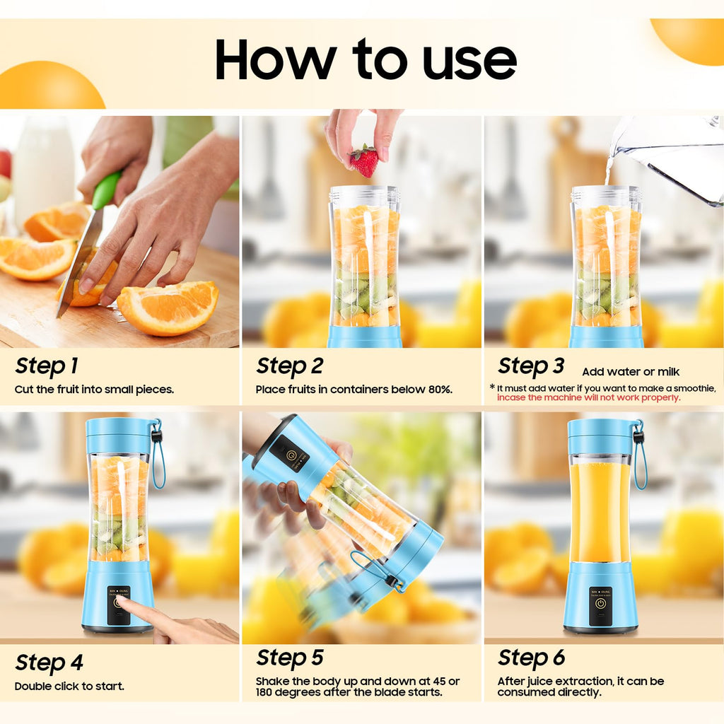 Portable Blender for Smoothies and Shakes - Mini Blender with 6 Stainless-Steel Blades for Powerful Mix， Juicer with 380Ml Travel Cup for Picnic/Gym/Office