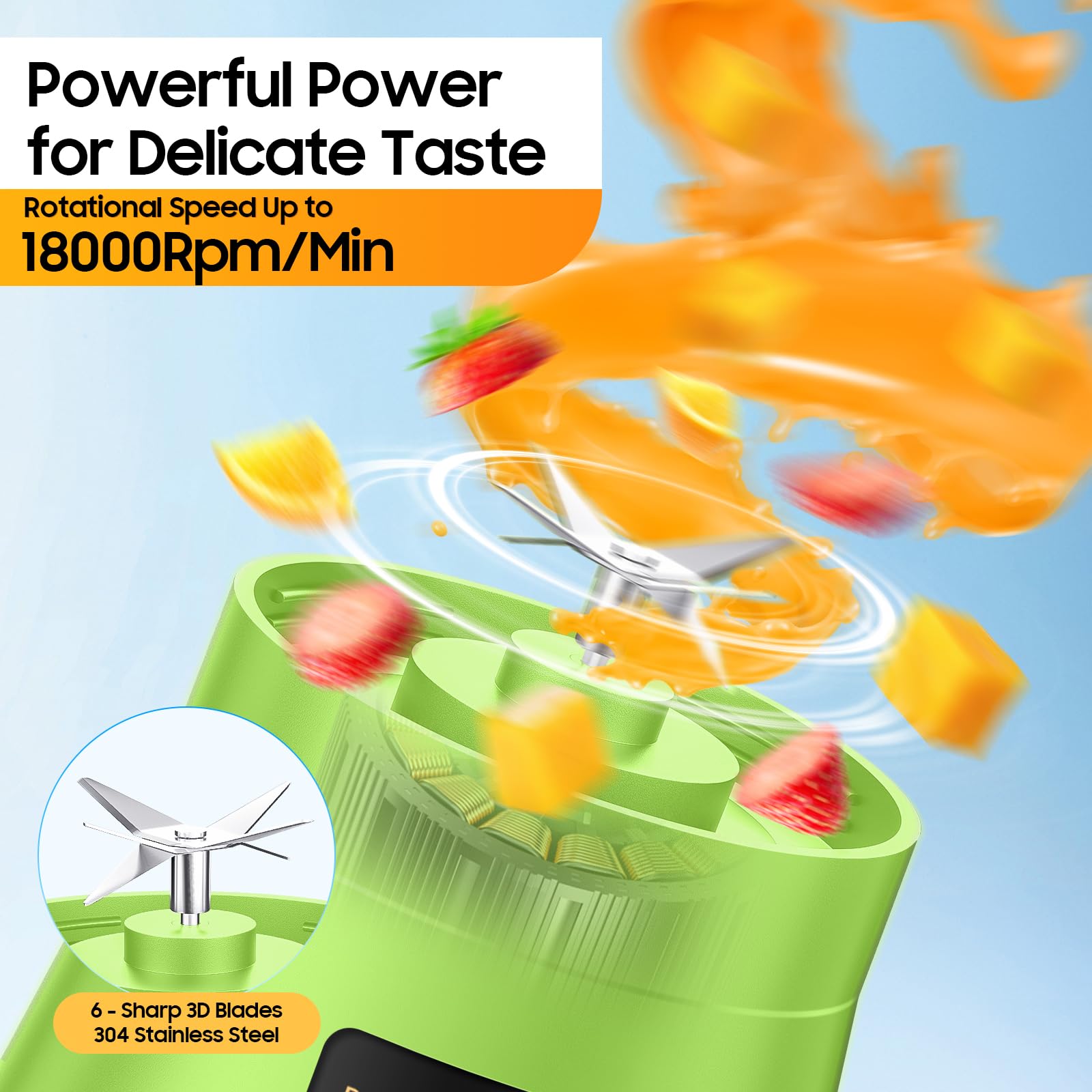 Portable Blender for Smoothies and Shakes - Mini Blender with 6 Stainless-Steel Blades for Powerful Mix， Juicer with 380Ml Travel Cup for Picnic/Gym/Office