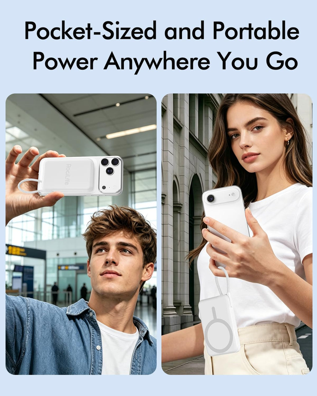 for Magsafe Power Bank, 5000mAh Magnetic Portable Charger with Built-in USB-C Cable, Wireless Battery Pack with 20W PD Fast Charging for iPhone 17/16/15/14/13/12 All Series-Light Pink