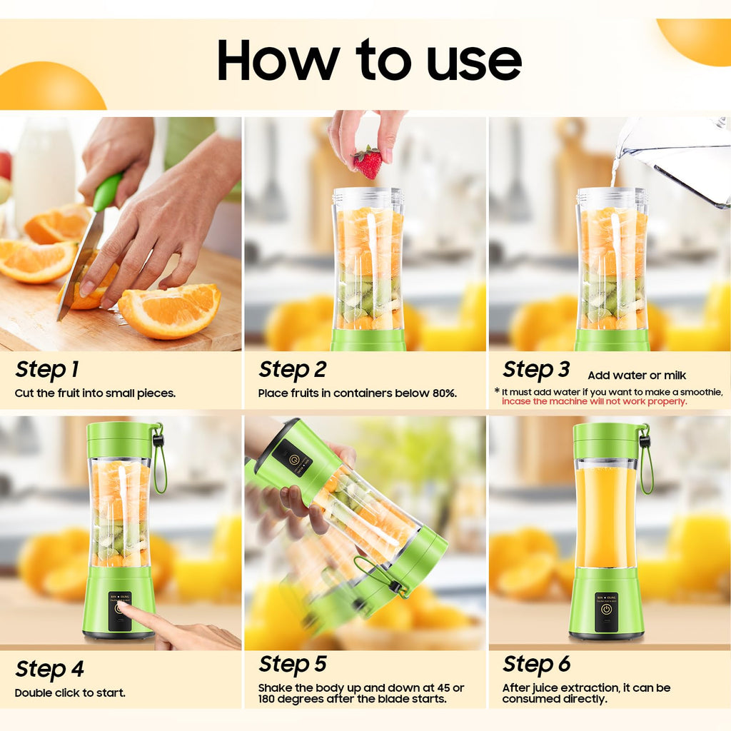 Portable Blender for Smoothies and Shakes - Mini Blender with 6 Stainless-Steel Blades for Powerful Mix， Juicer with 380Ml Travel Cup for Picnic/Gym/Office
