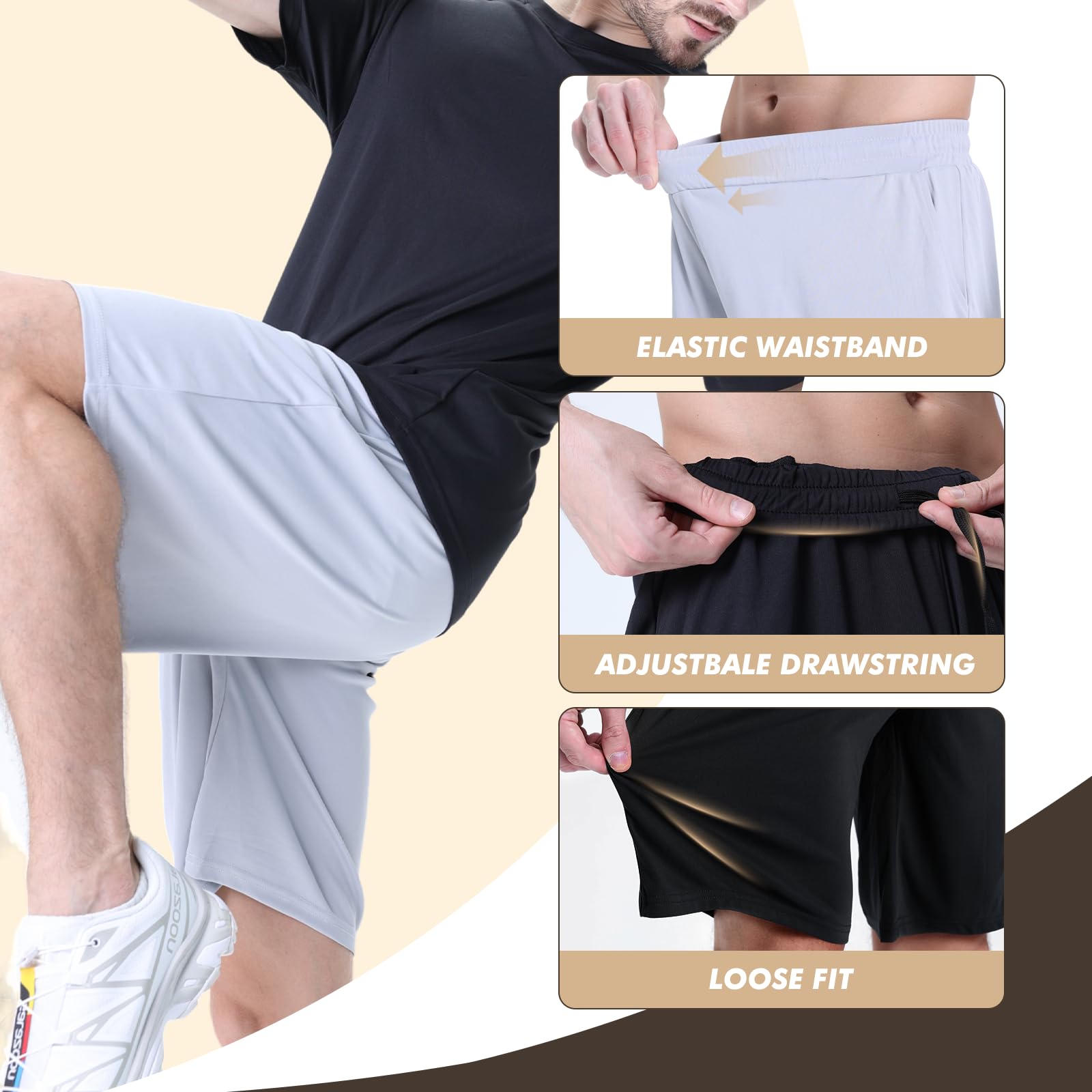BOOJO 7 Pack Mens Athletic Shorts - Gym Basketball Running Workout Quick Dry Black Shorts with Pockets for Casual Performance