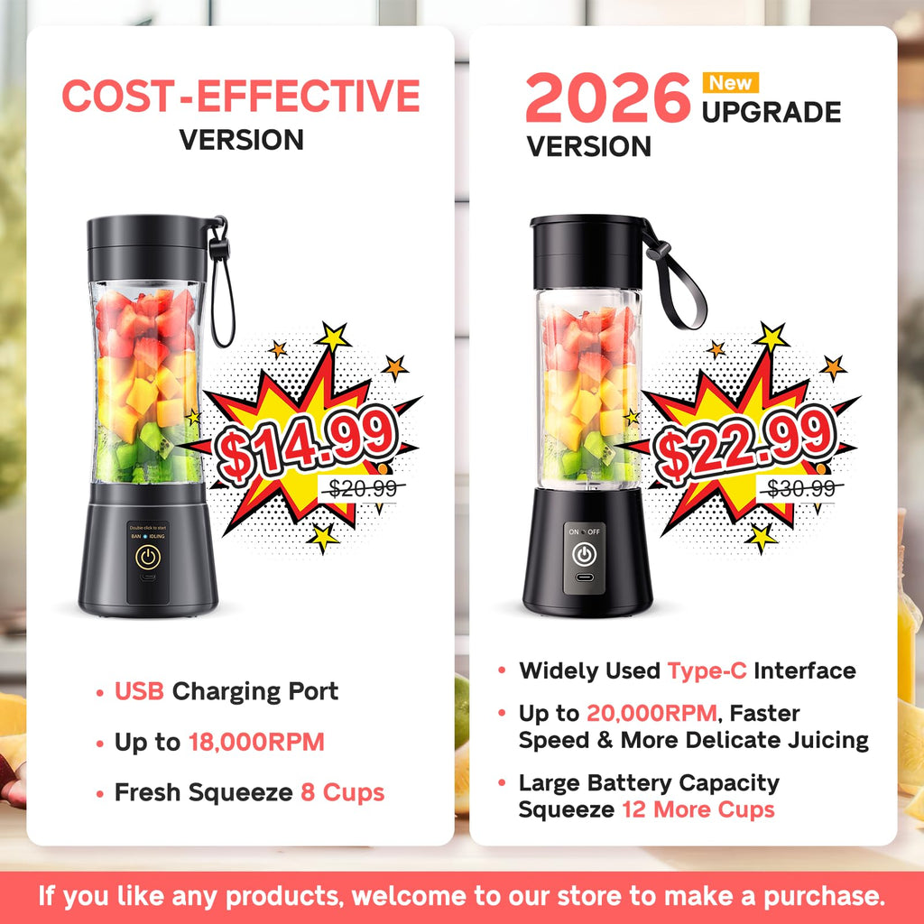 Portable Blender for Smoothies and Shakes - Mini Blender with 6 Stainless-Steel Blades for Powerful Mix， Juicer with 380Ml Travel Cup for Picnic/Gym/Office