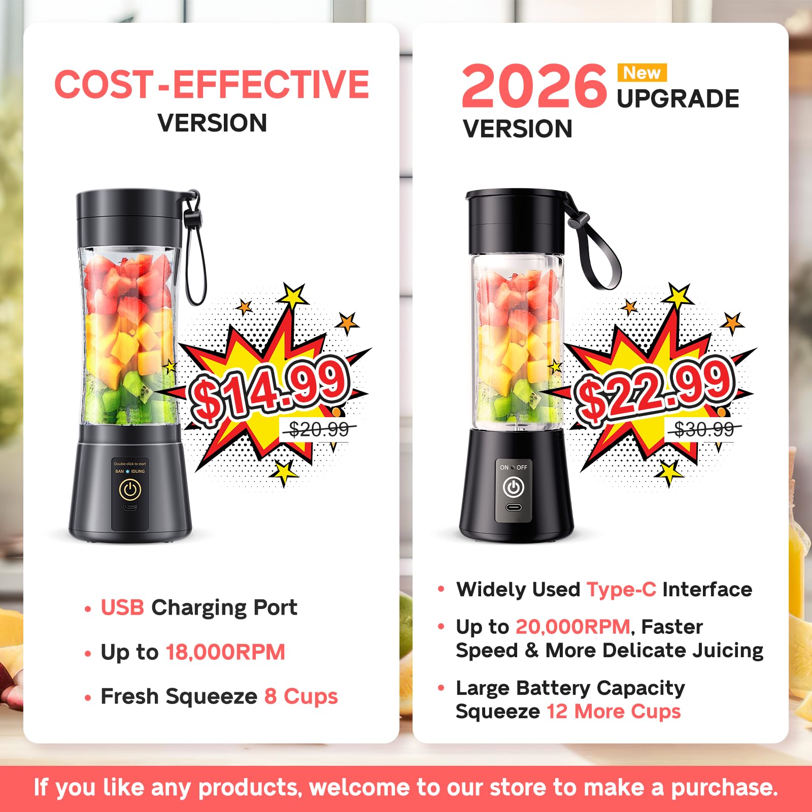 Portable Blender for Smoothies and Shakes - Mini Blender with 6 Stainless-Steel Blades for Powerful Mix， Juicer with 380Ml Travel Cup for Picnic/Gym/Office