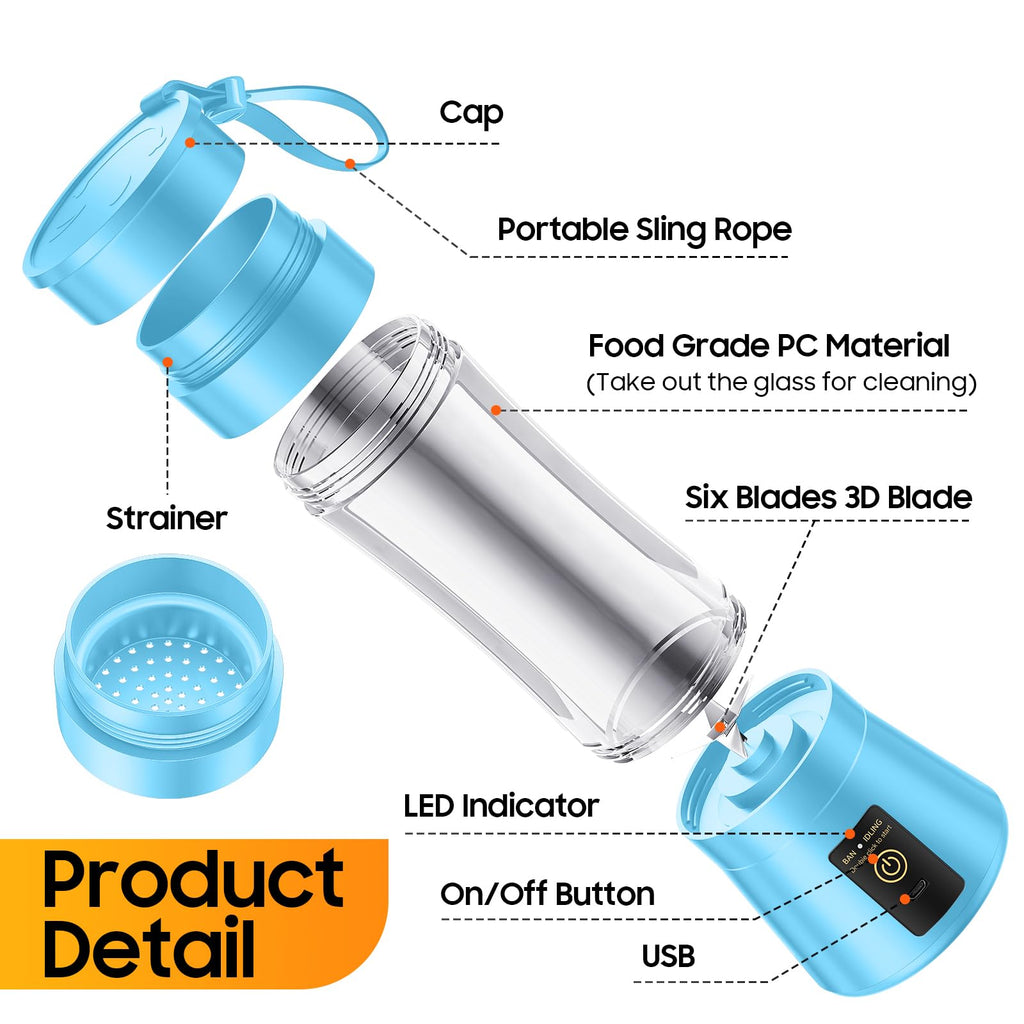 Portable Blender for Smoothies and Shakes - Mini Blender with 6 Stainless-Steel Blades for Powerful Mix， Juicer with 380Ml Travel Cup for Picnic/Gym/Office