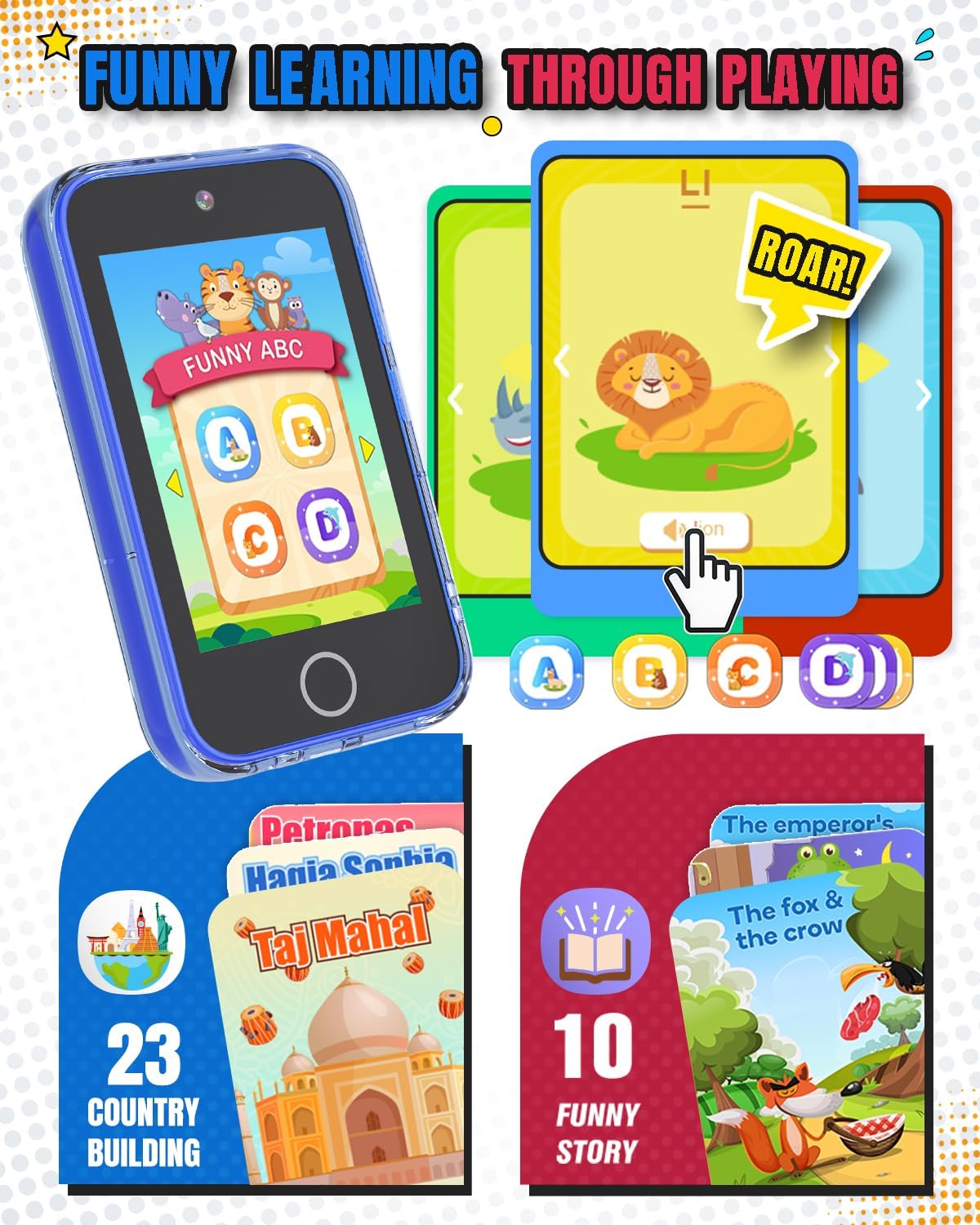Byserten Kids Smart Phone, 3.5'' Touchscreen Kid Phones with Dual Camera, Educational Toddler Learning Toys for 3-10 Year Old Boys, Christmas Birthday Gifts, Music Player, Habit Tracker, Games