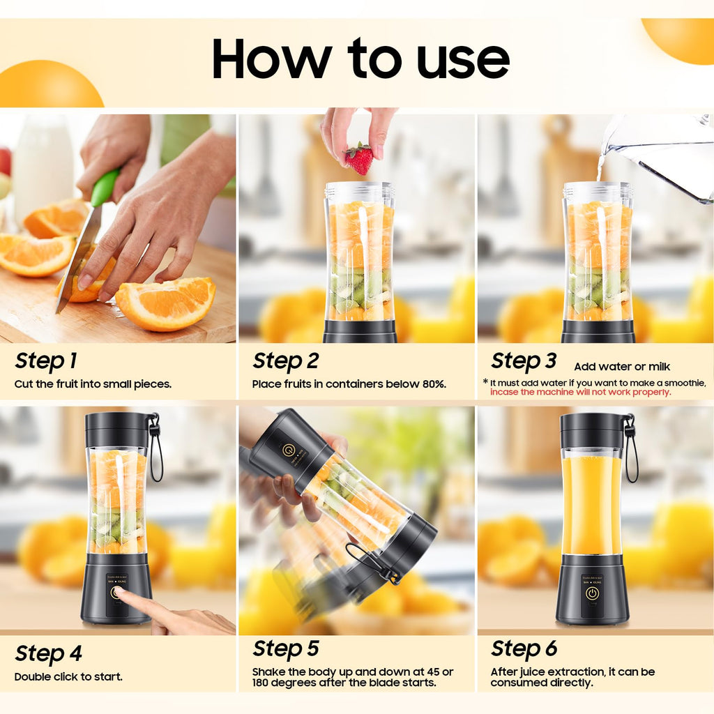 Portable Blender for Smoothies and Shakes - Mini Blender with 6 Stainless-Steel Blades for Powerful Mix， Juicer with 380Ml Travel Cup for Picnic/Gym/Office