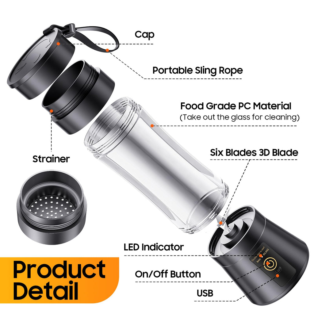Portable Blender for Smoothies and Shakes - Mini Blender with 6 Stainless-Steel Blades for Powerful Mix， Juicer with 380Ml Travel Cup for Picnic/Gym/Office