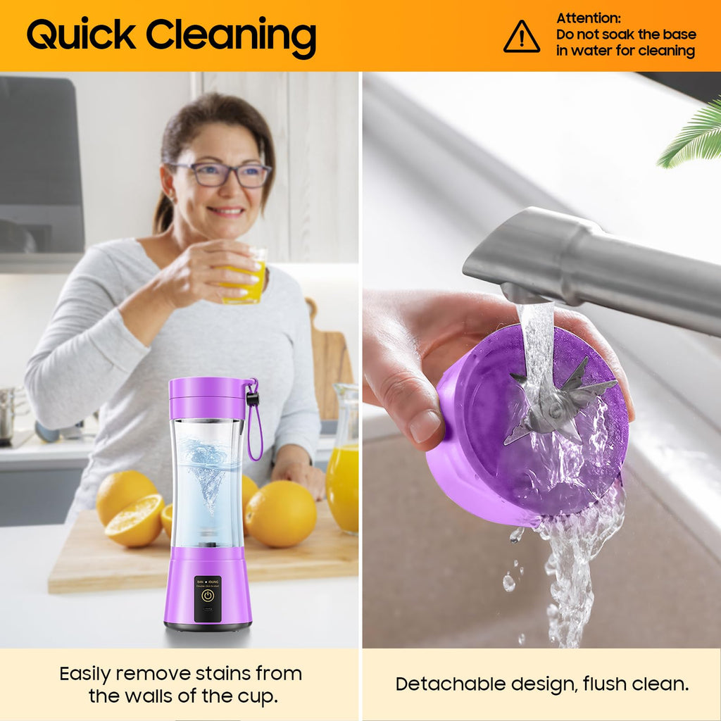 Portable Blender for Smoothies and Shakes - Mini Blender with 6 Stainless-Steel Blades for Powerful Mix， Juicer with 380Ml Travel Cup for Picnic/Gym/Office