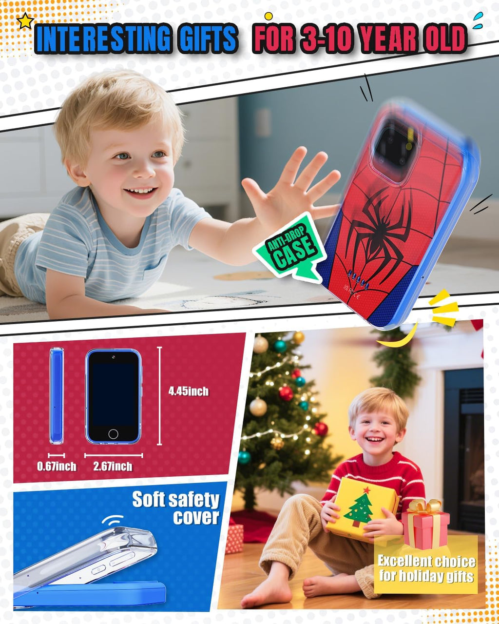 Byserten Kids Smart Phone, 3.5'' Touchscreen Kid Phones with Dual Camera, Educational Toddler Learning Toys for 3-10 Year Old Boys, Christmas Birthday Gifts, Music Player, Habit Tracker, Games