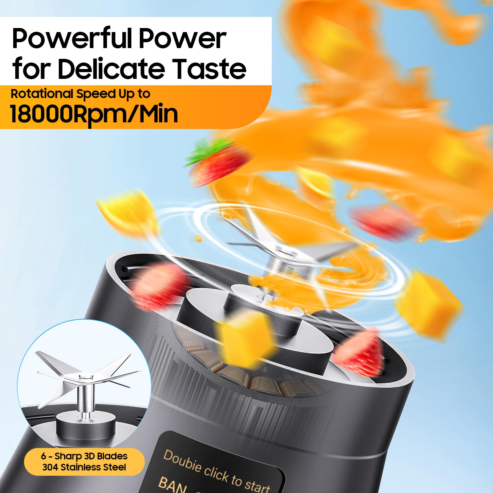 Portable Blender for Smoothies and Shakes - Mini Blender with 6 Stainless-Steel Blades for Powerful Mix， Juicer with 380Ml Travel Cup for Picnic/Gym/Office
