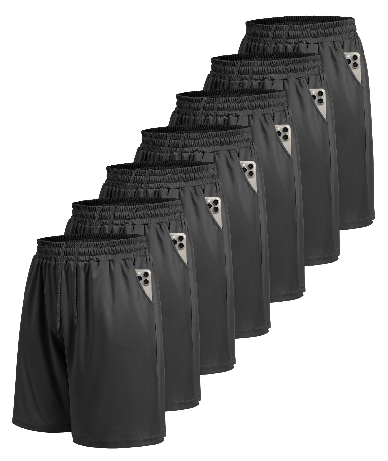 BOOJO 7 Pack Mens Athletic Shorts - Gym Basketball Running Workout Quick Dry Black Shorts with Pockets for Casual Performance