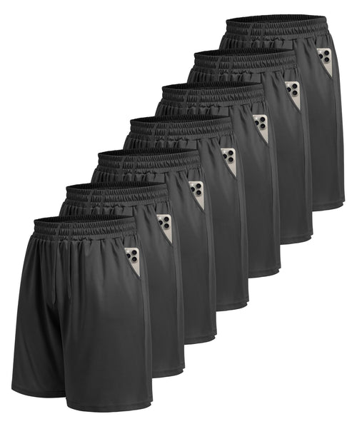 BOOJO 7 Pack Mens Athletic Shorts - Gym Basketball Running Workout Quick Dry Black Shorts with Pockets for Casual Performance