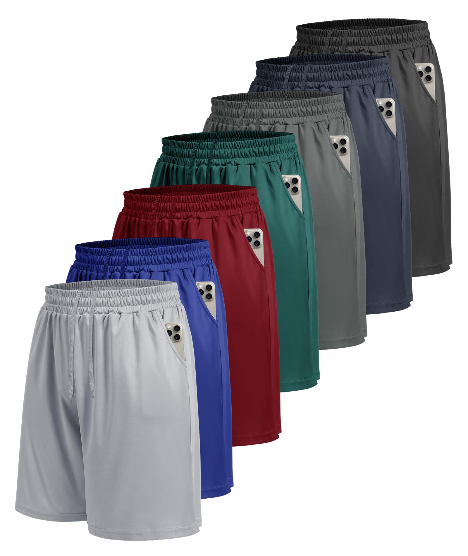 BOOJO 7 Pack Mens Athletic Shorts - Gym Basketball Running Workout Quick Dry Black Shorts with Pockets for Casual Performance