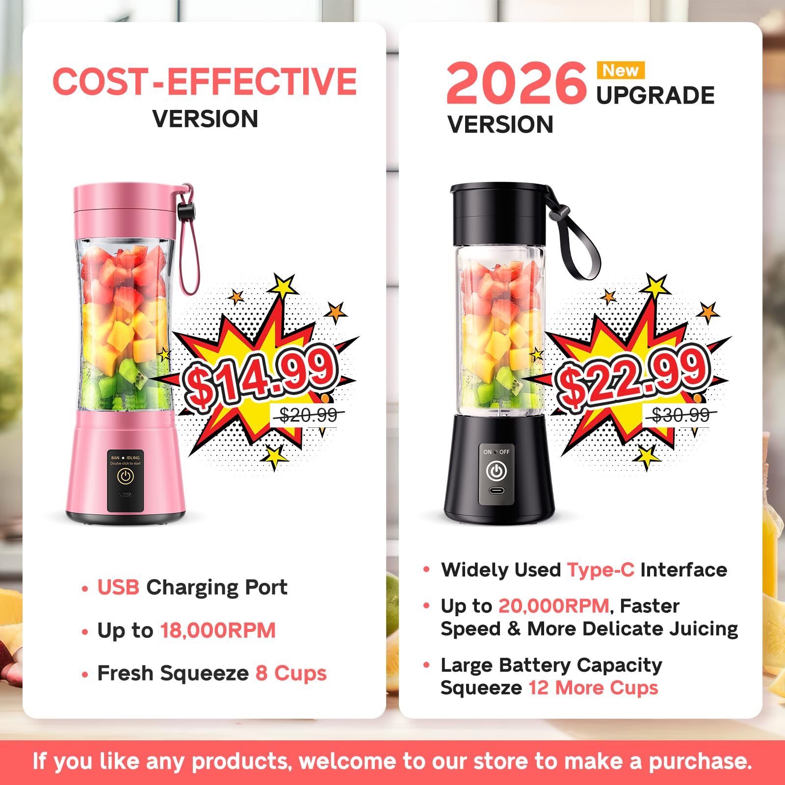 Portable Blender for Smoothies and Shakes - Mini Blender with 6 Stainless-Steel Blades for Powerful Mix， Juicer with 380Ml Travel Cup for Picnic/Gym/Office
