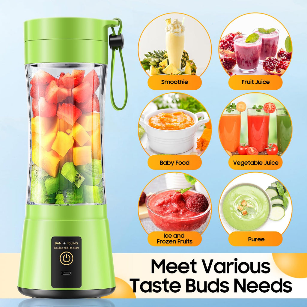 Portable Blender for Smoothies and Shakes - Mini Blender with 6 Stainless-Steel Blades for Powerful Mix， Juicer with 380Ml Travel Cup for Picnic/Gym/Office