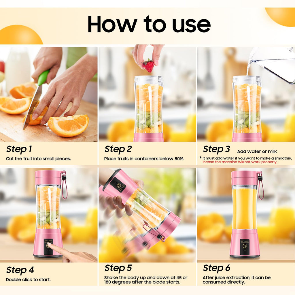 Portable Blender for Smoothies and Shakes - Mini Blender with 6 Stainless-Steel Blades for Powerful Mix， Juicer with 380Ml Travel Cup for Picnic/Gym/Office