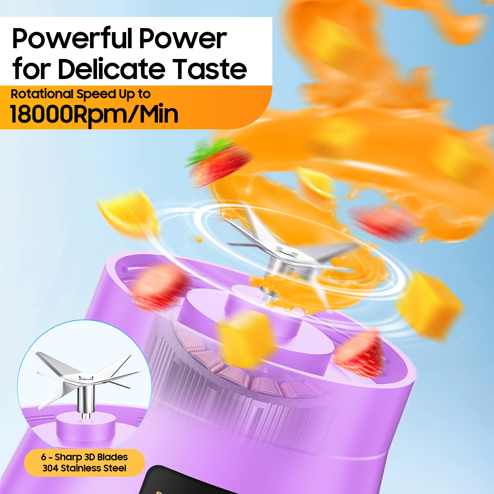 Portable Blender for Smoothies and Shakes - Mini Blender with 6 Stainless-Steel Blades for Powerful Mix， Juicer with 380Ml Travel Cup for Picnic/Gym/Office