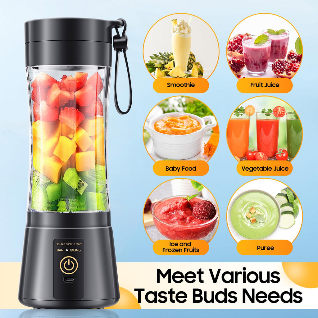 Portable Blender for Smoothies and Shakes - Mini Blender with 6 Stainless-Steel Blades for Powerful Mix， Juicer with 380Ml Travel Cup for Picnic/Gym/Office