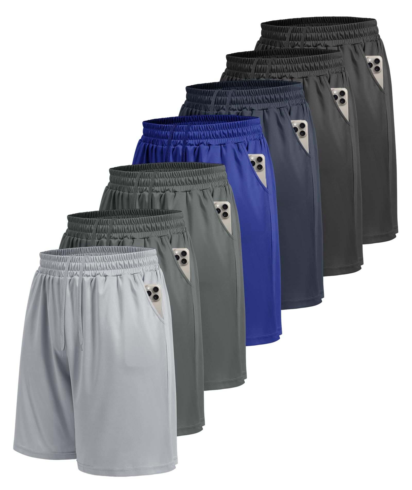 BOOJO 7 Pack Mens Athletic Shorts - Gym Basketball Running Workout Quick Dry Black Shorts with Pockets for Casual Performance