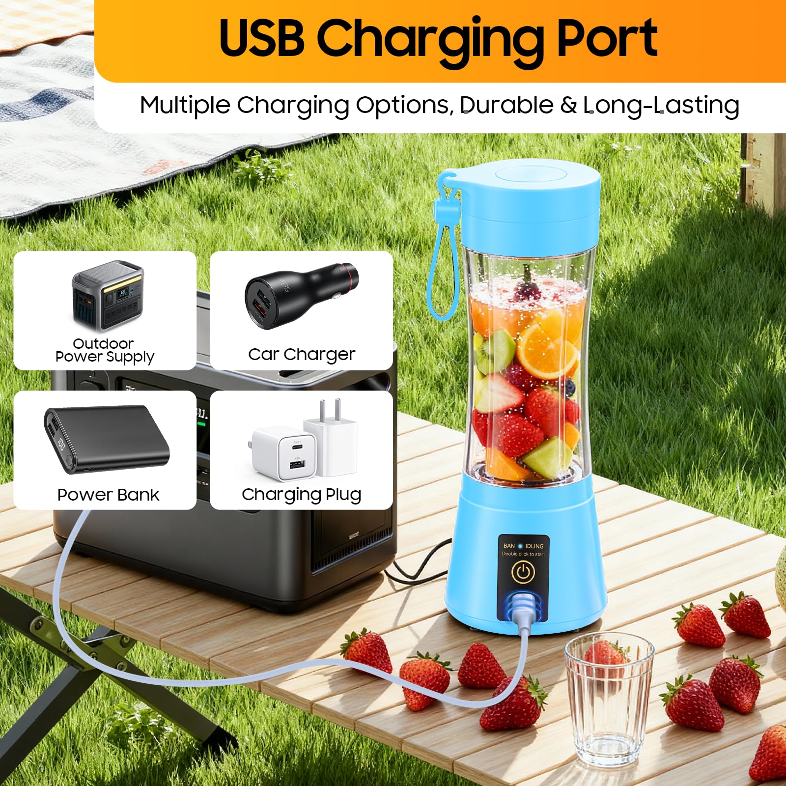 Portable Blender for Smoothies and Shakes - Mini Blender with 6 Stainless-Steel Blades for Powerful Mix， Juicer with 380Ml Travel Cup for Picnic/Gym/Office