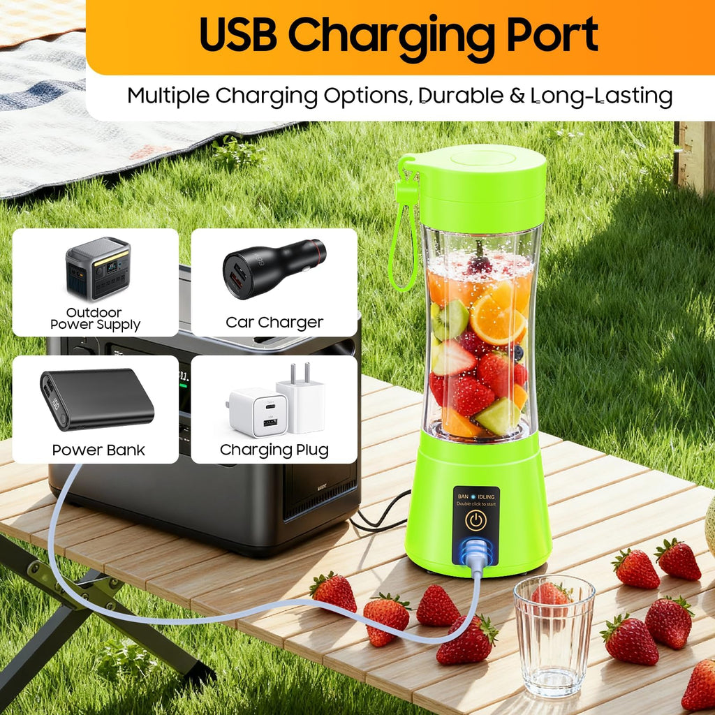 Portable Blender for Smoothies and Shakes - Mini Blender with 6 Stainless-Steel Blades for Powerful Mix， Juicer with 380Ml Travel Cup for Picnic/Gym/Office