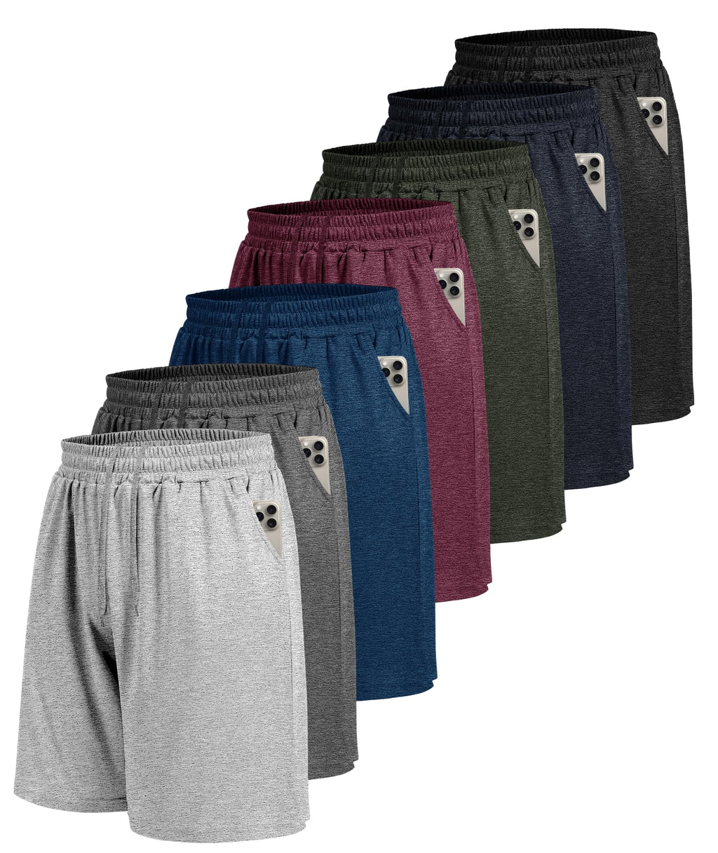 BOOJO 7 Pack Mens Athletic Shorts - Gym Basketball Running Workout Quick Dry Black Shorts with Pockets for Casual Performance