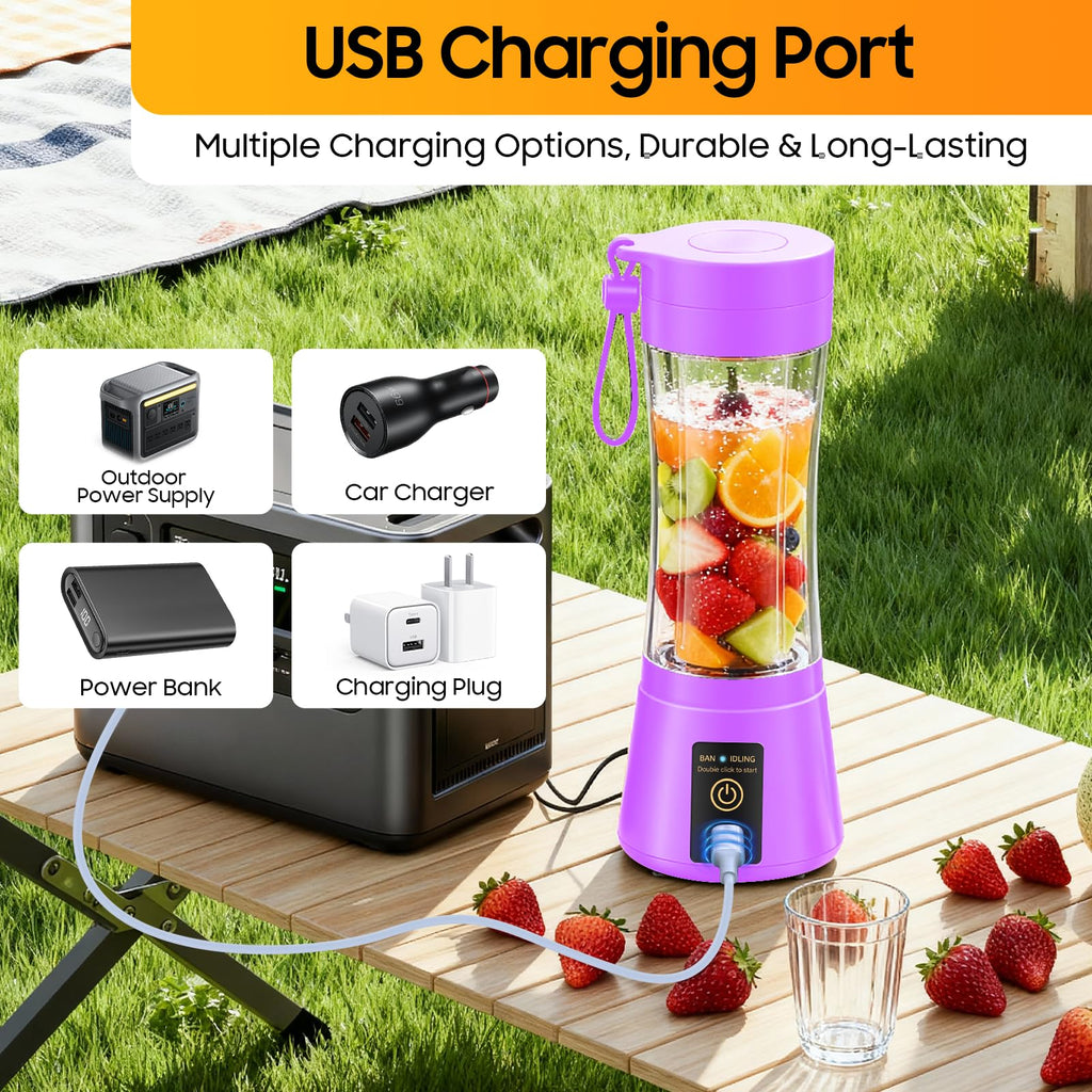Portable Blender for Smoothies and Shakes - Mini Blender with 6 Stainless-Steel Blades for Powerful Mix， Juicer with 380Ml Travel Cup for Picnic/Gym/Office