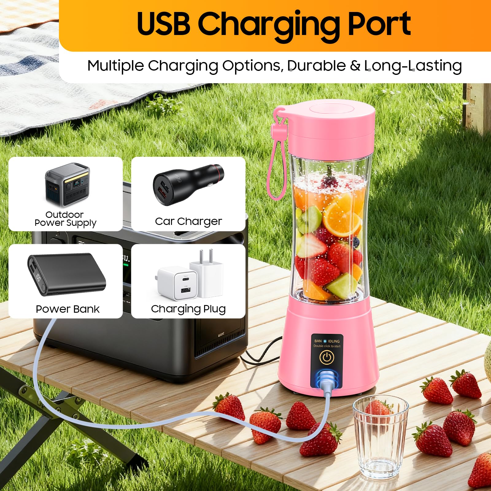 Portable Blender for Smoothies and Shakes - Mini Blender with 6 Stainless-Steel Blades for Powerful Mix， Juicer with 380Ml Travel Cup for Picnic/Gym/Office