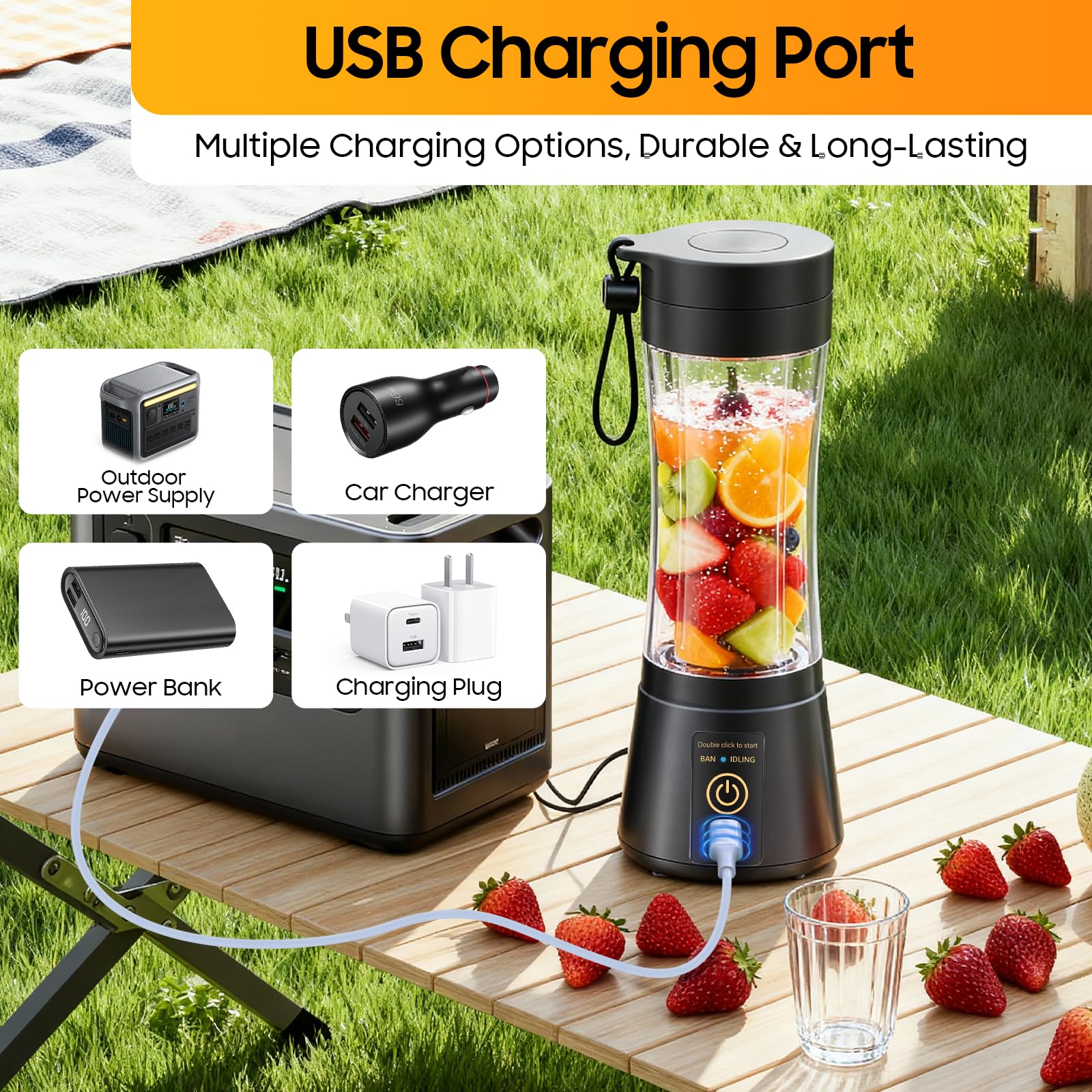 Portable Blender for Smoothies and Shakes - Mini Blender with 6 Stainless-Steel Blades for Powerful Mix， Juicer with 380Ml Travel Cup for Picnic/Gym/Office