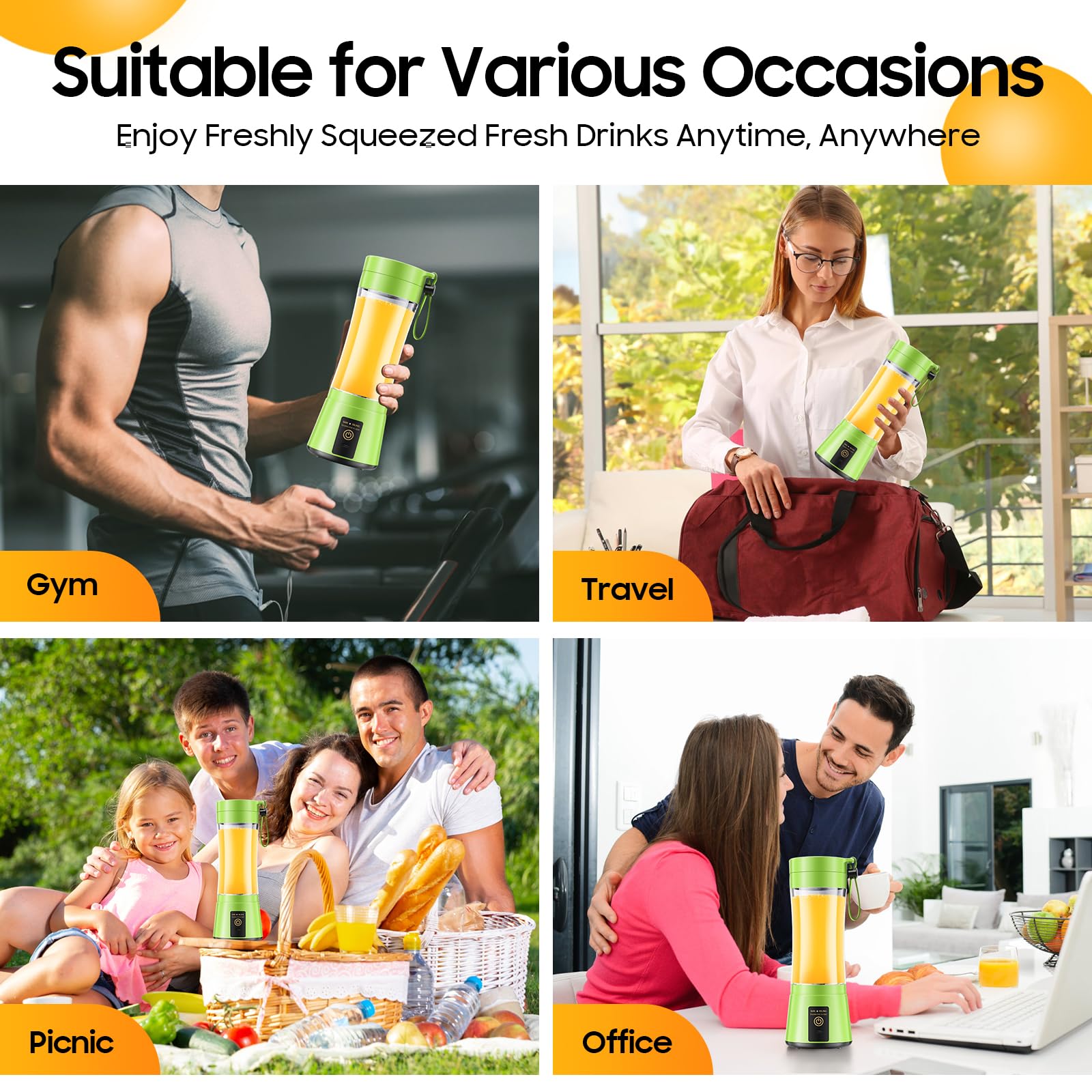 Portable Blender for Smoothies and Shakes - Mini Blender with 6 Stainless-Steel Blades for Powerful Mix， Juicer with 380Ml Travel Cup for Picnic/Gym/Office