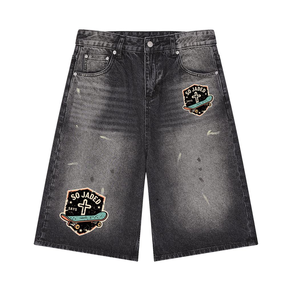 Men’s Vintage Wash Wide Leg Denim Shorts